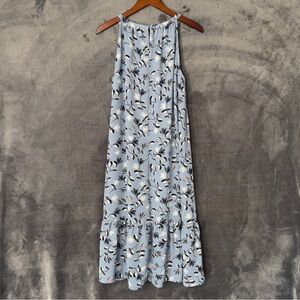 J.JILL Wearever Blue Floral Round Neck Sleeveless Ruffle Dress - Size 1X